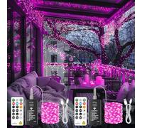 SINAMER 2 Pack Rechargeable Fairy Lights with Remote, 10m 100LED Battery String Light with DIY Timer & Light Sensor, Waterproof Outdoor Twinkle Light for Bedroom Patio Christmas Tree Decor, Pink