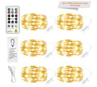 SINAMER 6 Pack Rechargeable Fairy Lights Battery Operated with Remote & DIY Timer, 7ft 20LED Dimmable Silver Wire String Light for Mason Jar, Mini Twinkle Light for Indoor Christmas Bedroom,Warm White