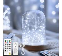 SINAMER 6 Pack Rechargeable Fairy Lights with Remote & DIY Timer, 7ft 20LED Dimmable Silver Wire String Light for Mason Jar, Mini Twinkle Lights for Indoor Christmas Bedroom Wedding Decor, White