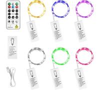 SINAMER 6 Pack Rechargeable Fairy Lights with Remote & DIY Timer, 7ft 20LED Dimmable Silver Wire String Light for Mason Jar, Mini Twinkle Lights for Indoor Christmas Bedroom Wedding Decor, Multicolor
