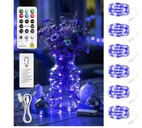 SINAMER 6 Pack Rechargeable Fairy Lights with Remote & DIY Timer, 7ft 20LED Dimmable Silver Wire String Light for Mason Jar, Mini Twinkle Lights for Indoor Christmas Bedroom Wedding Decor, Blue