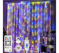 SINAMER Curtain Lights Indoor, 3m×3m 300LED Tangle-Free Fairy Lights with Remote & DIY Timer, USB Plug in 8 Modes Hanging Twinkle String Lights for Bedroom Christmas Wedding Party, Multicolor