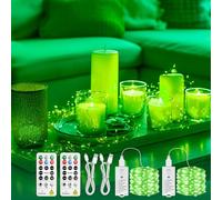 SINAMER Fairy Lights Rechargeable with Remote & DIY Timer, 2 Pack 33FT/10M 100LED Battery Operated String Lights Indoor, Twinkle Silver Wire Lights for Bedroom Christmas Wedding Tree Decor, Green