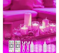 SINAMER Fairy Lights Rechargeable with Remote & DIY Timer, 2 Pack 33FT/10M 100LED Battery Operated String Lights Indoor, Twinkle Silver Wire Lights for Bedroom Christmas Wedding Tree Decor, Pink