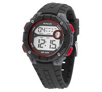SINAR Boys' Watch, Men's Watch, Youth Watch, Sports Watch, Outdoor Digital Quartz, 10 Bar, with Silicone Strap and Light, Black, Grey, Red, XE-56-4, black, Strap