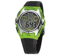 SINAR XE-50-3 Boys' Sports Watch Outdoor Digital Quartz 10 Bar with Resin Strap and Light Black Green Silver, Black, Stripes