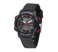 SINAR XW-27-1 Youth Sports Watch Boys Analogue Digital Quartz 10 Bar with 5 Alarms, EL Light and Silicone Strap Black Red, black, Sporty