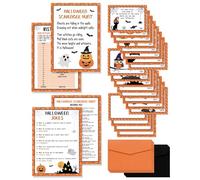 Sinasasspel Halloween Scavenger Hunt Clues Cards, Halloween Scavenger Treasure Hunt Games for Adults, Outdoor Indoor Halloween Pumpkin Ghost Witches Party Supplies Activities(20 Cards with Envelopes)