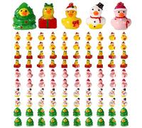 Sinbana 100pcs Mini Christmas Resin Ducks, Tiny Resin Christmas Ducks Small Decorative Figurine Snowman Bell Gift Box Xmas Tree Design for Holiday Tree Ornaments & Micro Garden Landscape