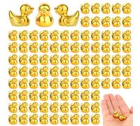Sinbana 100pcs Mini Resin Ducks, Tiny Duck Figurines Mini Resin Animal Figures for DIY Miniature Garden Landscape Cake Decoration Accessories Party Favors (Gold)