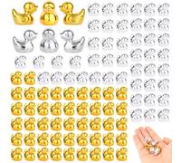 Sinbana 100pcs Mini Resin Ducks, Tiny Duck Figurines Mini Resin Animal Figures for DIY Miniature Garden Landscape Cake Decoration Accessories Party Favors (Gold, Silver)
