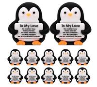 Sinbana 12pcs Romantic Penguin Figurines with Heartfelt Quote, PVC Miniature Penguin Mini Resin Decorations for Tiny Couples Gifts Wedding Stuff Anniversary & Small Home Decor (Black & White)