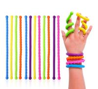 Sinbana 12pcs Stretchy Fidget Strings, 6 Colors 6 Texture Bendable Silicone Quiet Textured Stretchy Sensory Squishy Fidget Stress Toys for Calming Down and Emotion Comfort