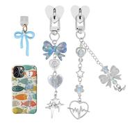 Sinbana 2pcs Cute Charm Accessories for Kindle, Blue Bow & Heart Charm Chain with Dust Plug and Heart Grip for Kindle Paperwhite 11th & 12th Generation