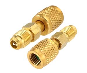 Sinbana 2pcs R32 R454B Brass Adapter, 1/4" SAE Female to 1/4" SAE Male Reverse Thread Refrigerant Adapter Low Loss Refrigerant Fittings for R32 R454B Tanks Mini Split Systems