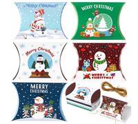 Sinbana 30pcs Christmas Pillow Boxes, Small Gift Card Holders with Gold Twine 5 Assorted Xmas Designs Gift Boxes for Candy Jewelry Party Favors (Snowman Style)