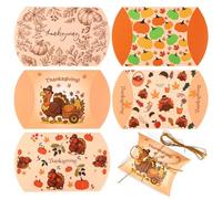 Sinbana 30pcs Thanksgiving Pillow Boxes, Turkey Theme Fall Pillow Boxes with Pumpkin Maple Leaves Apple Acorn Mushroom Pear Design Element for Thanksgiving Autumn Fall Party Supplies(Turkey Style)
