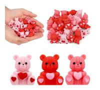 Sinbana 30pcs Valentine Day Mini Resin Bears, 3 Colors Sweet Mini Resin Bears Holding Heart Design Cute Decoration Accessory for Valentine Day Birthday Wedding Supplies Gift