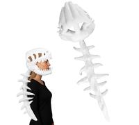 Sinbana 3D Dinosaur Skeleton Costume, Vivid Spine Extension & Skull Mask Dinosaur Wearable Outfit for Halloween Cosplay Dino Carnival Photo Props Dress Up (White)
