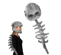 Sinbana 3D Wearable Realistic Skeleton Dinosaur Costume, Fun Short Furry Spinosaurus Skull Dino Bone Plush with Spine Extension for Kid Adult Halloween Cosplay Gifts and Themed Parties Outfits(Grey)