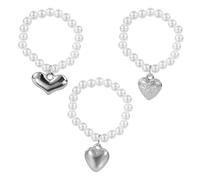 Sinbana 3pcs Doll Necklaces, Elegant Sweet White Pearl Necklace with Heart Charm Cute Doll Accessories for 17cm Plush Dolls Chain Jewelry & Outfit Decoration