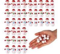 Sinbana 60pcs Mini Christmas Resin Snowman, Adorable Tiny Resin Snowman Figurines Decor with Red Green Blue Scarves for Christmas Tree Miniature Figures Decorations Party Small Favors & Cake Toppers