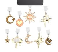 Sinbana 9pcs Dust Plug Charms, Durable Type C Dust Plug Charms with Star Sun Moon Cloud Pattern Pendants Practical Accessories for Type C Cell Phone E-Reader
