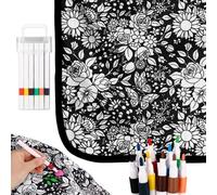 Sinbana DIY Coloring Blanket with 24 Markers, Color Your Own Creative Blankets Funny Coloring Blankets Kits for Adults Art Activity Home Decoration (Flower)
