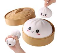 Sinbana Giant Dumpling Squeeze, 9x9cm/3.5x3.5in Soft Cute Dumpling Fidget Food Squishy Toys with Steamer Box for Adults Birthday Celebration Present (White)