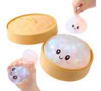 Sinbana Glitter Giant Dumpling Squeeze Toy with Steamer Box, Soft Cute Squishy Giant Mega Big Dumpling Toy with Cute Expression for Adults Birthday Holiday Present (Multicolor)
