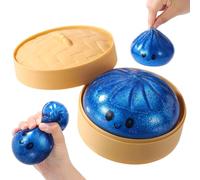 Sinbana Glitter Giant Dumpling Squeeze Toy with Steamer Box, Soft Cute Squishy Giant Mega Big Jumbo Dumpling Toy with Cute Expression for Adults Birthday Holiday Present (Blue)