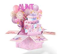 Sinbana Happy Birthday Aunt Pop Up Card, Paper 3D Foldable Aunt Birthday Card with Envelope One Gift From Niece/Nephew(Purple Rose Style)