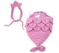 Sinbana Mermaid Doll Clothes Set, Crochet 17cm Summer Outfit with Pearl Details & Matching Hat Suit Accessories for 6.7in Dolls Perfect for Dress Up Play (Purple)