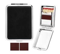 Sinbana Metal Match Box Case & 10pcs Friction Plates, Portable Match Storage Case Damp-Proof Matchstick Holder One Button Matchstick Container for Outdoor Camping