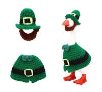 Sinbana St. Patrick's Desk Goose Outfit Including Hat & Clothes, Clover Theme Funny Mini Desk Goose Costume, St Patrick Geese Clothing Accessories Decor for 7 Inch Desktop Geese