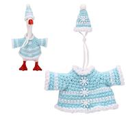Sinbana Winter 7in/17.78cm Mini Desk Goose Outfits, Snowflake Knitted Goose Clothes & Hat for Desktop Magnetic Geese Key Holder Christmas Holiday Small Animal Statue Decor