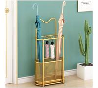 SINBINTA Metal Umbrella Stand, Free Standing Umbrella Holder Bin (Gold) | Integrated Hanging Hooks, Removable Drip Tray, Keeps Umbrellas and Walking Sticks Organised, For Hallways and Entryways
