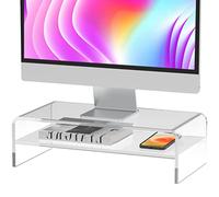 Sinboun Acrylic Monitor Stand Riser, 16 inch Acrylic Monitor Stand, 2-Tier Clear Riser for Laptop PC Printer, Computer Monitor Stand with Extra Storage Space Home Office
