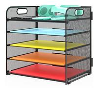 Sinboun Letter Tray Paper Organizer 5-Tier Mesh Desk File Organizer Paper Sorter Holder with Handle, Metal Desktop Document Shelf Tray for Letter/A4 Office Classroom Organization - Black
