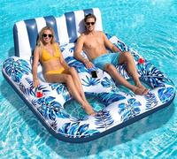 Sinbyuer 2 Person Inflatable Pool Floats Adult, 66x62 Inch Pool Lounger Float with Cup Holders & Backrest, 0.4mm Thickened Pool Float Recliner Pool Rafts, Floating Pool Chair Water Floaties for Adults