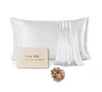 Since 100% Mulberry Silk Pillowcase 22 Momme, Both Sides With Hidden Zipper, 1PC Housewife Pillow Cover for Hair and Skin, Gift Box (50x90cm, White)