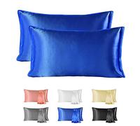 Since Silk 100% Mulberry Silk Pillowcase 2 Pieces Set, 22 Momme Grade 6A Silk Pillowcases for Hair and Skin, Soft Silk Pillow Case with Envelope Closure (50x90 cm, Blue)