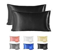 Since Silk 100% Mulberry Silk Pillowcase 2 Pieces Set, 22 Momme Grade 6A Silk Pillowcases for Hair and Skin, Soft Silk Pillow Case with Envelope Closure (50x75 cm, Black)