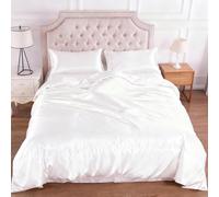 Since Silk Mulberry Silk Duvet Cover Set - White, 200x220cm Duvet Cover (25Momme) with 2 Pcs 40x80cm Pillowcases (20Momme), 3-Piece Silk Bedding Set, Zipper for Duvet Cover & Envelope for Pillowcases