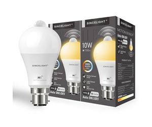 SINCELIGHT Motion Sensor LED Bulb with B22 Cap, Detects Human Movement, Automatic ON/Off in Darkness, 10W GLS Bulb with PIR Sensor and Light Sensor, Security Light Bulb, 60 Seconds Delay, Pack of 2