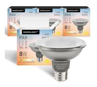 SINCELIGHT PAR30s LED Light Bulb E27 Base, 8W (100W Equivalent), Warm White to Cool White Turnable (2700K-6000K), High CRI 95, 1050lm, 30° Beam Angle, IP65 Waterproof, Pack of 4