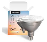 SINCELIGHT PAR38 LED Light Bulb E27 Base, 15W (180W Equivalent), Warm White to Cool White Turnable (2700K-6000K), High CRI 95, 1800lm, 38° Beam Angle, IP65 Waterproof, Pack of 1