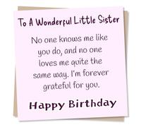Sincere and Heartfelt Birthday Card For a Wonderful Little Sister - No One Knows Me Like You Do - Forever Grateful - For a Special Someone, Lil Sis, Sibling
