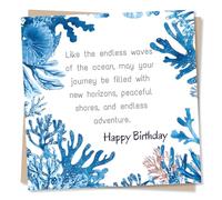 Sincere Birthday Card For Friend or Loved One - New Horizons, Peaceful Shores and Endless Adventure - Sealife, Shells, Starfish, Seaweed - For Women, Men, Bestie, Partner, Relative, Husband, Wife