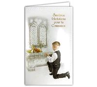Sincere Communion Card Boy Congratulations Church Christian Cross Catholic Wheat Bread Grape Cut Envelope Size 12 x 19.5 cm FSC Ecolabel Paper Sustainable Management Forests Made in Europe 19-636